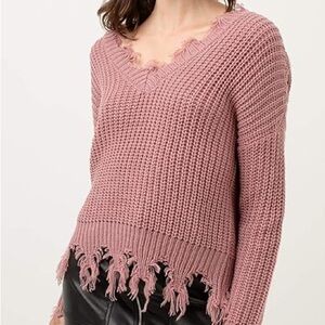 Distressed Knit Pink Sweater